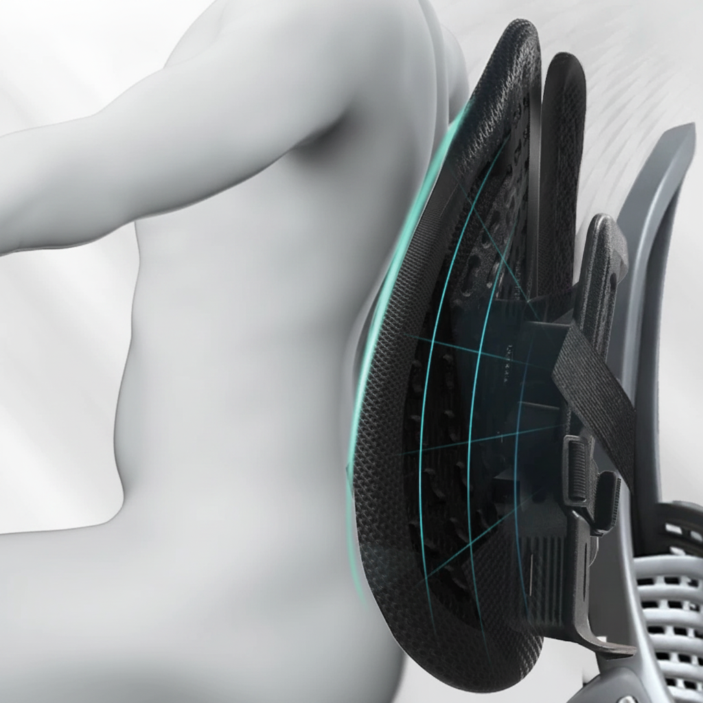 The twin support wings and open centre channel that keeps pressure off the spine